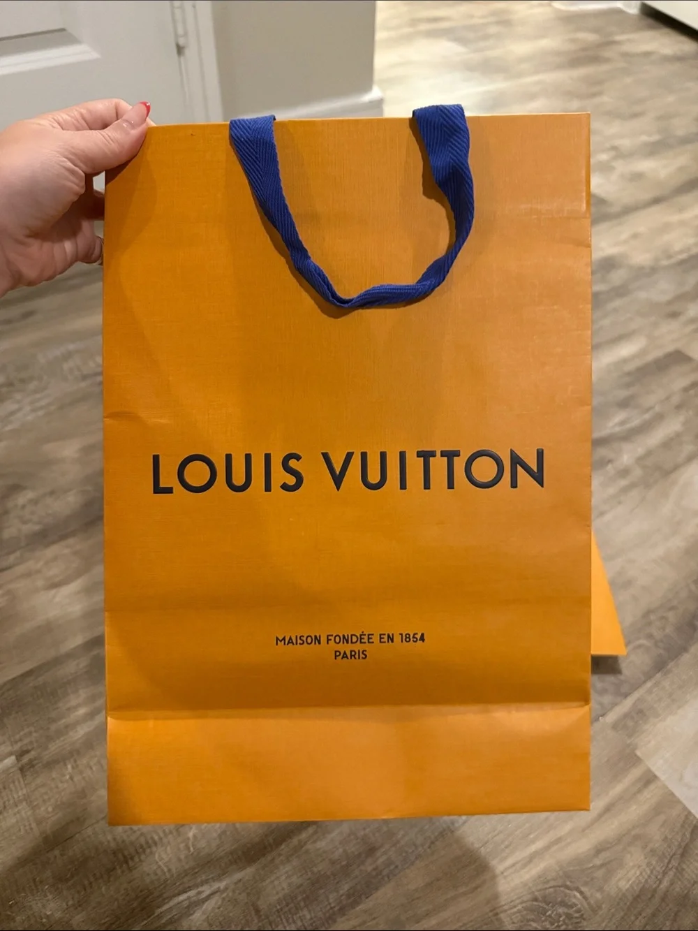 5 Louis Vuitton Orange Shopping Tote with Blue Handles